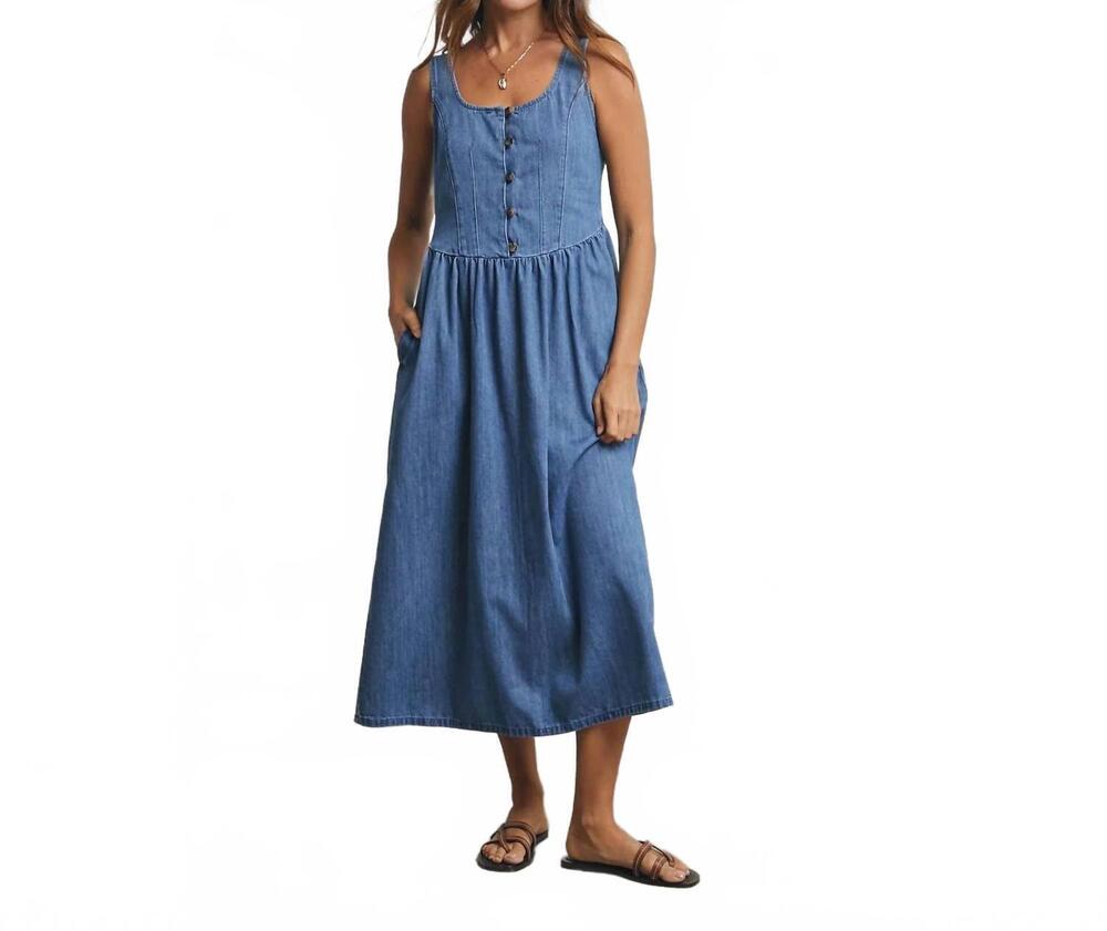 NEW WISHLIST cotton button up midi dress in dark denim